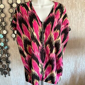 Michael Kors V-Neck Blouse in Pink and Black